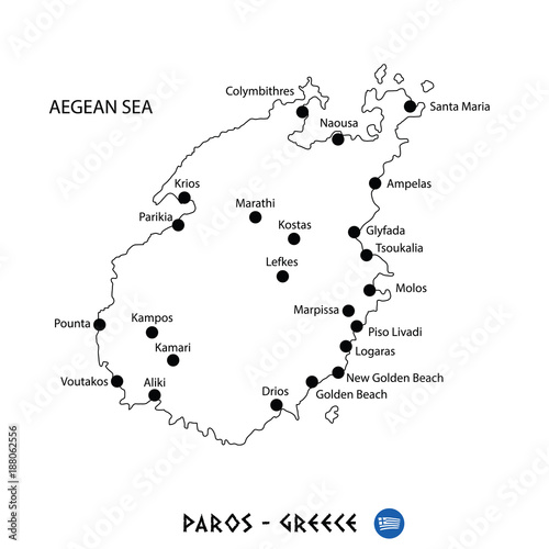 Island of Paros in Greece map on white background