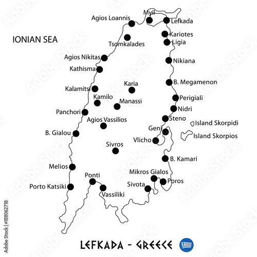 Island of Lefkada in Greece map on white background