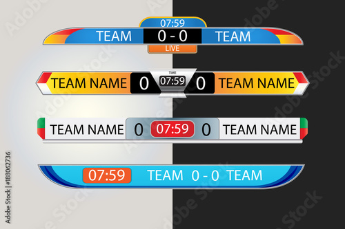 Live scoreboard Digital Screen Graphic Template for Broadcasting of soccer, football or futsal, illustration vector design template for soccer league match. EPS10 vector file design