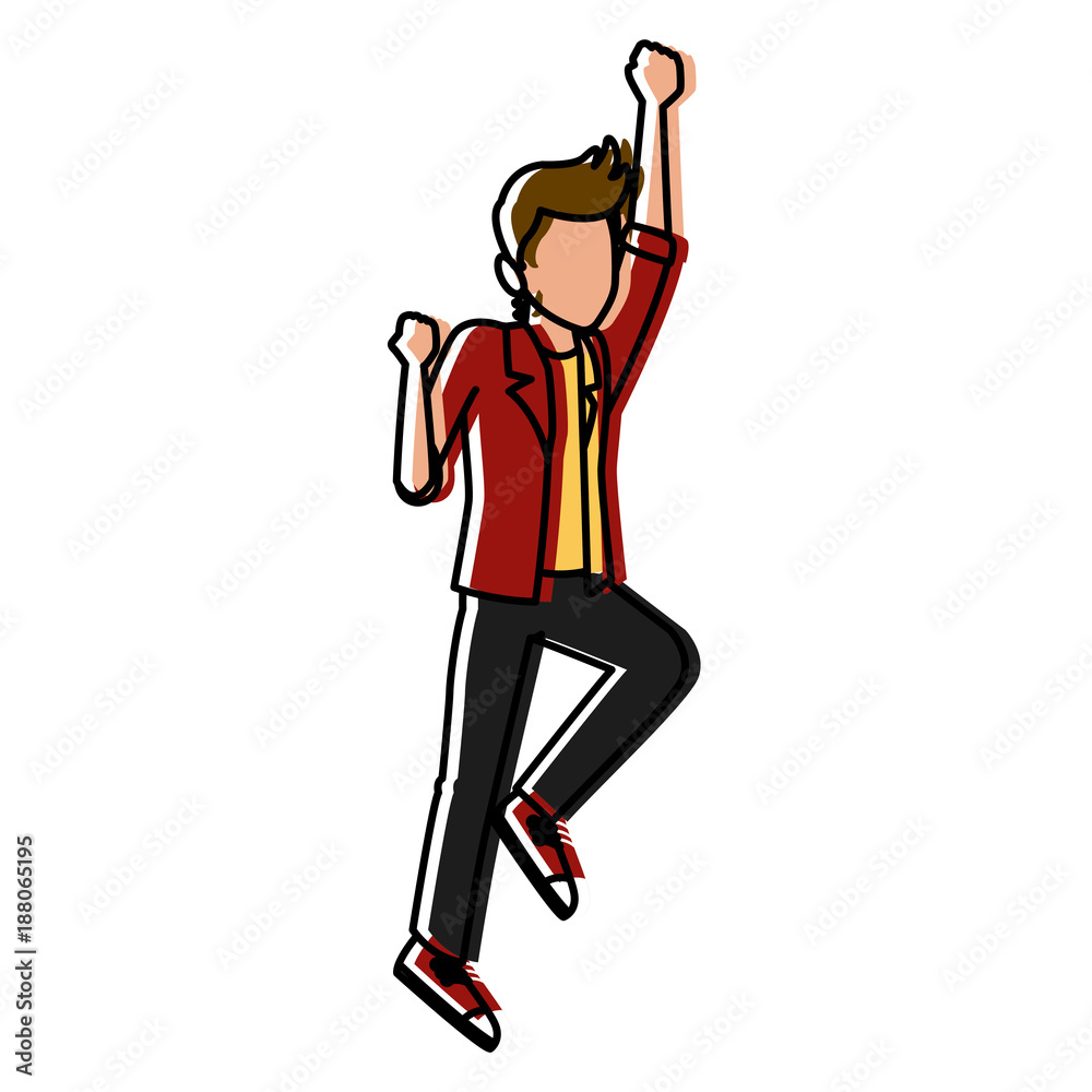 Man happy jumping cartoon icon vector illustration graphic design Man happy jumping cartoon icon vector illustration graphic design