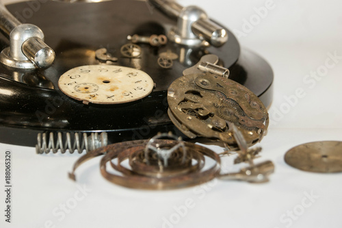  mechanical watches. gears. gears. spare parts. parts. broken time. Mechanics. antique clock
