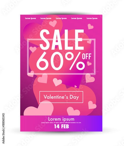 Valentine's Day sale poster template. Pink and magenta heart background. Design in A3 size. vector illustration