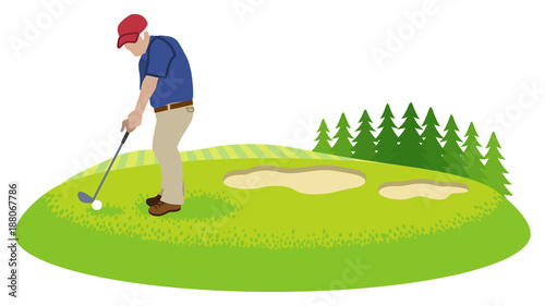 Male senior golfer in course - Clip art
