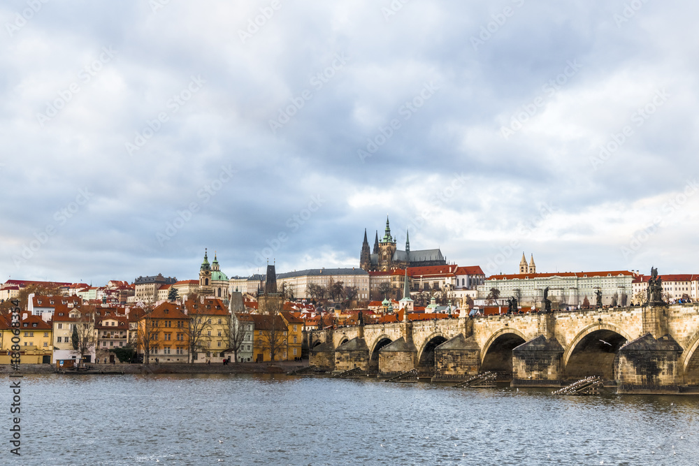 A winter afternoon at the Charles bridge in Prague
