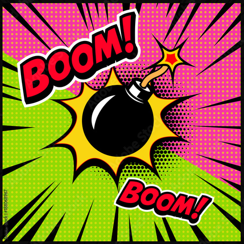 Comic style bomb illustration. Design element for poster, banner, flyer.