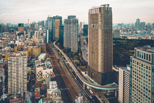 Dense buildings in Minato-ku, Tokyo Japan