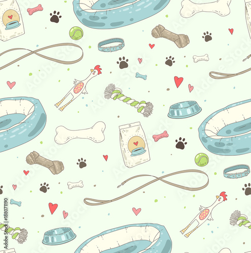 Seamless pattern dog stuff and supply