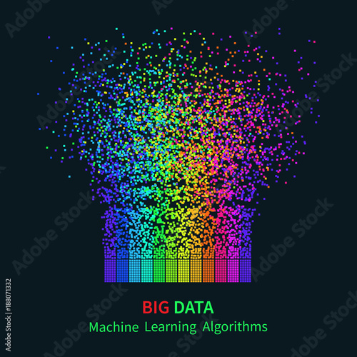 BIG DATA Machine Learning Algorithms. Analysis of Information Minimalistic Infographics Design. Science/Technology Background. Vector Illustration