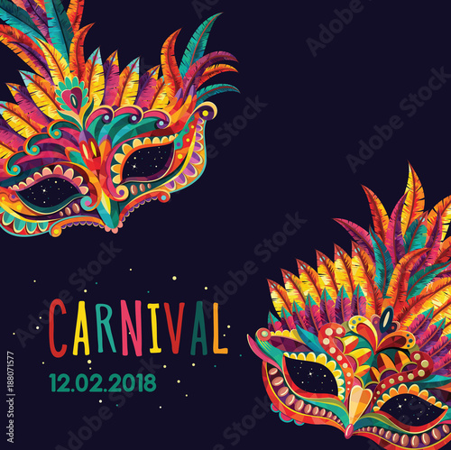 Happy carnival. Festive concept with music trumpet mask. Carnival mask. Vector illustration