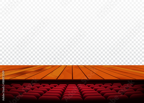Theater or cinema stage with wooden floor and armchair. Vector