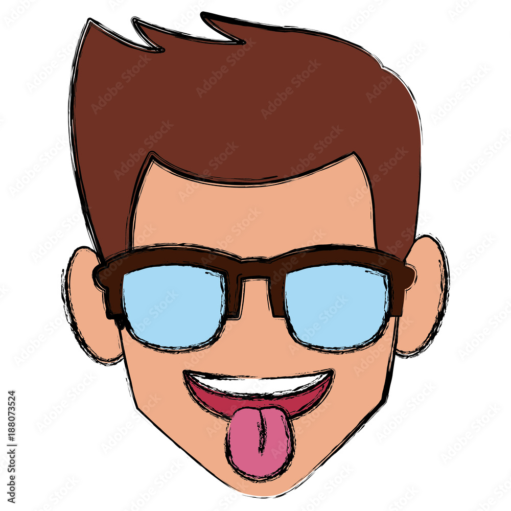 man sunglasses and tongue out icon vector illustration graphic design