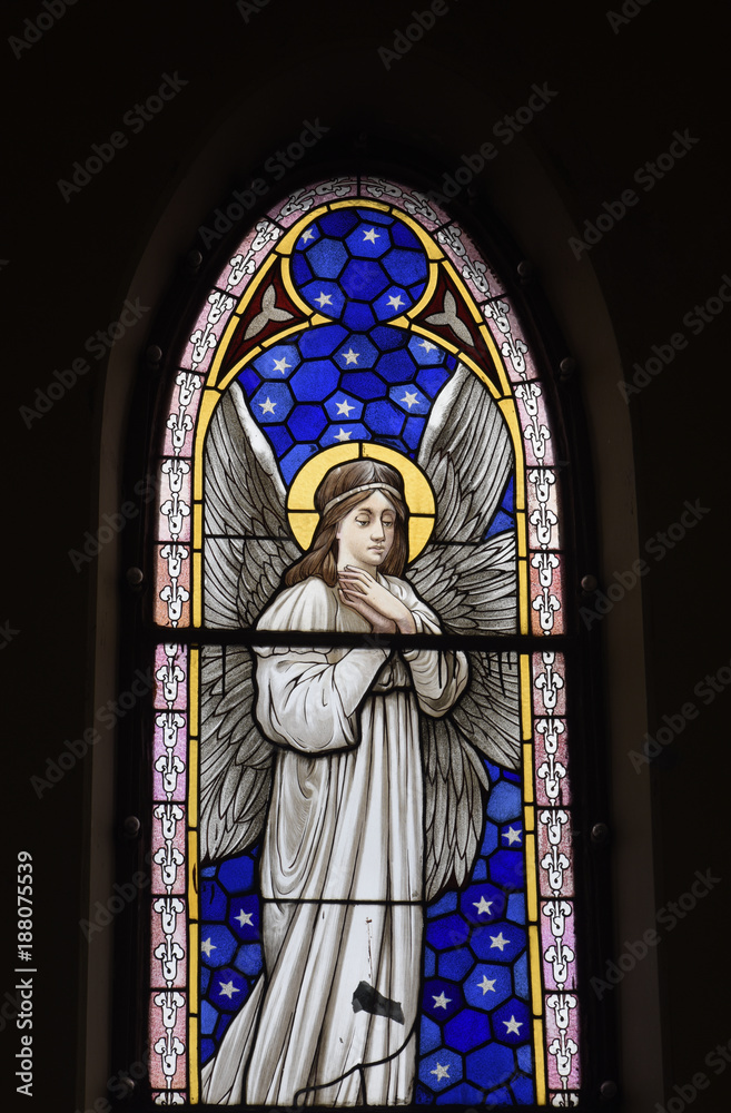 Stained glass with angel theme