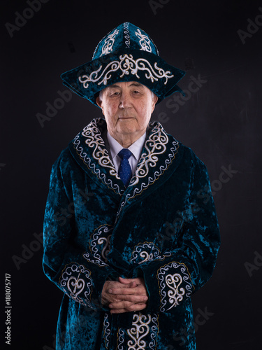 old Kazakh in national clothes, old man, aksakal