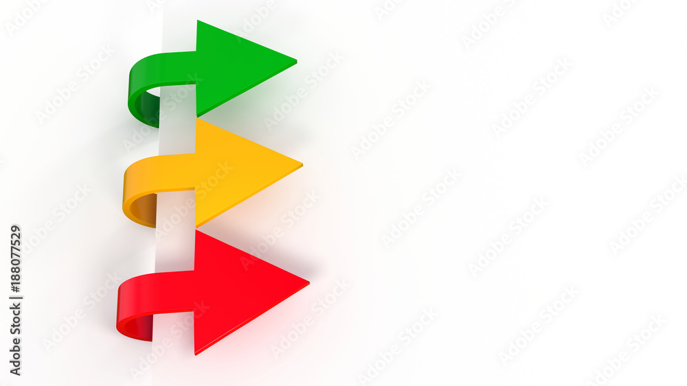 3d three arrows pointing abc over/backwards shape red green yellow