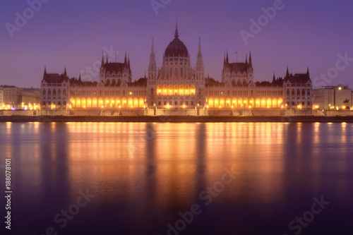 Budapest Parliament building frontal view across Danube river