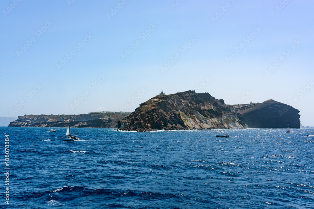 Rocky islands of Santorini Greece in summer.