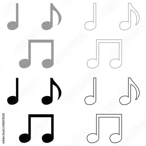 Music note set  icon . Illustration grey and black color .