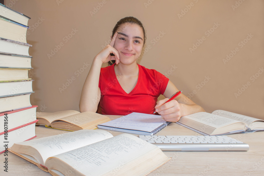 Student, Young Girl working on his homework Student, Young Girl working on his homework