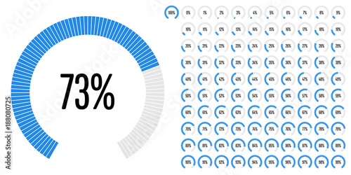 Set of circular sector percentage diagrams from 0 to 100 ready-to-use for web design, user interface (UI) or infographic - indicator with blue