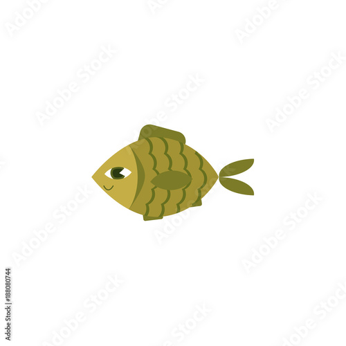 Vector flat green fish icon. Beer snack, fried and salted food, or fishing symbol, sea, river animal. Isolated illustration on a white background.