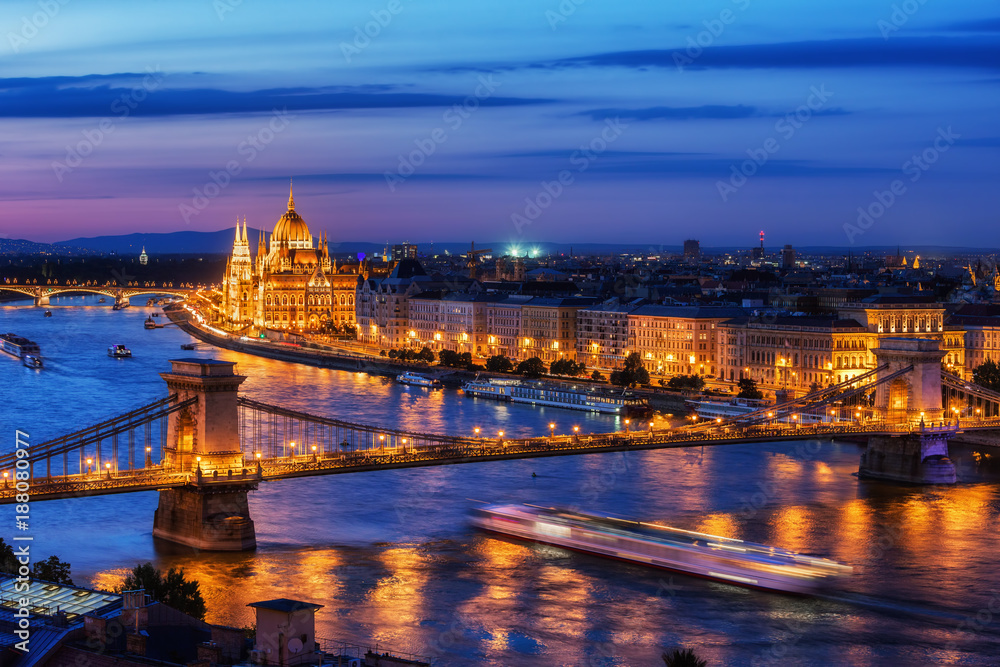 Budapest City in Hungary at Evening Twilight