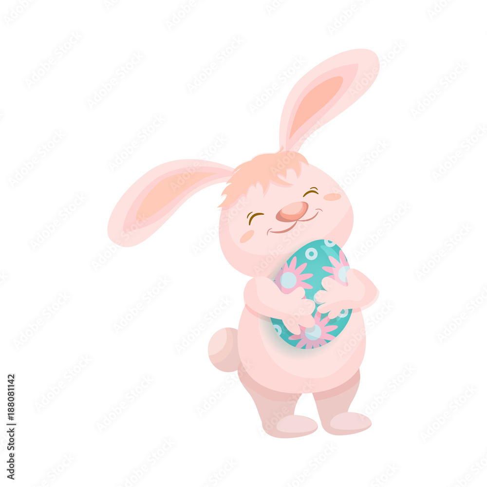 vector cartoon hand drawn stylized hare, rabbit character holding easter decorated egg smiling. Isolated illustration on a white background. Easter and spring symbols. vector cartoon hand drawn stylized hare, rabbit character holding easter decorated egg smiling. Isolated illustration on a white background. Easter and spring symbols.