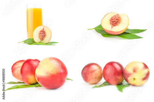 Collection of fresh peaches fruits