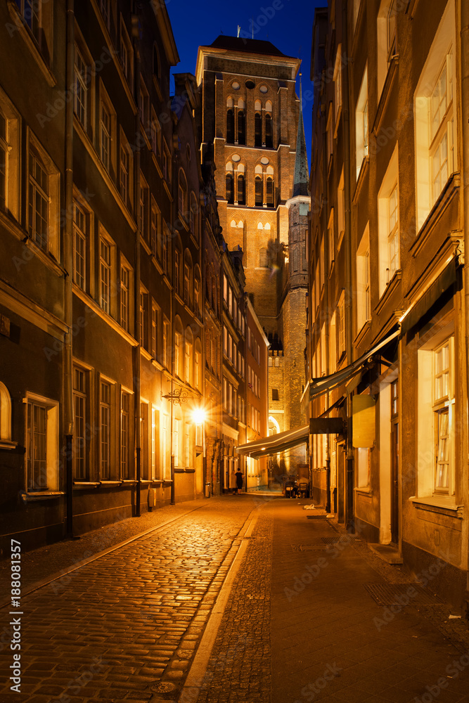Old Town of Gdansk by Night in Poland