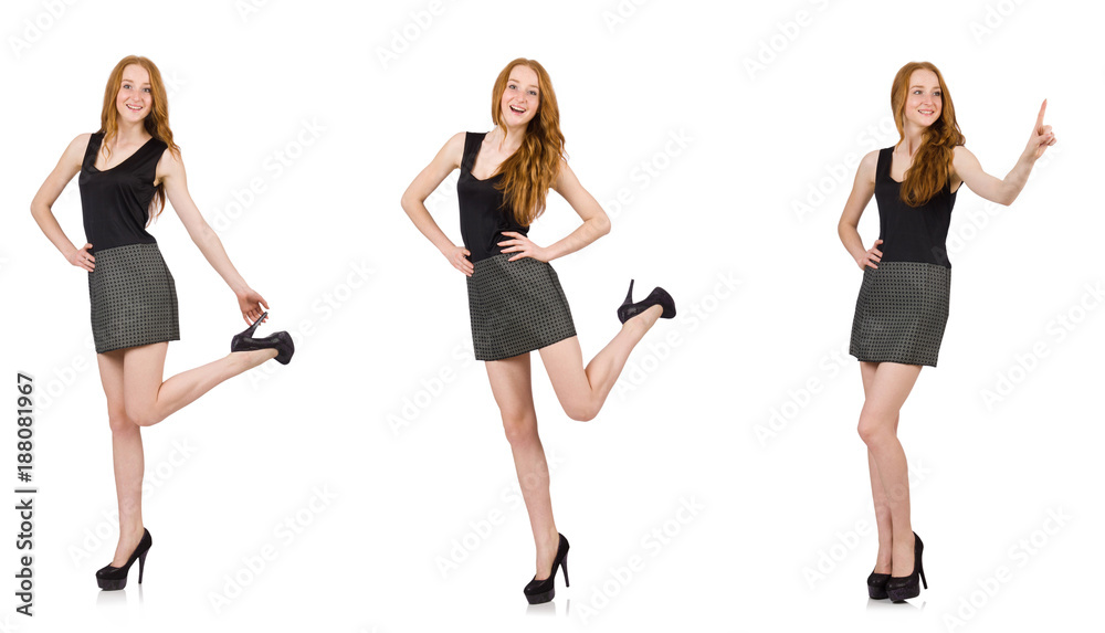 Red hair girl in gray dress isolated on white Red hair girl in gray dress isolated on white