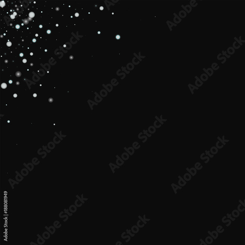 Beautiful falling snow. Left right corner with beautiful falling snow on black background. Pleasing Vector illustration.