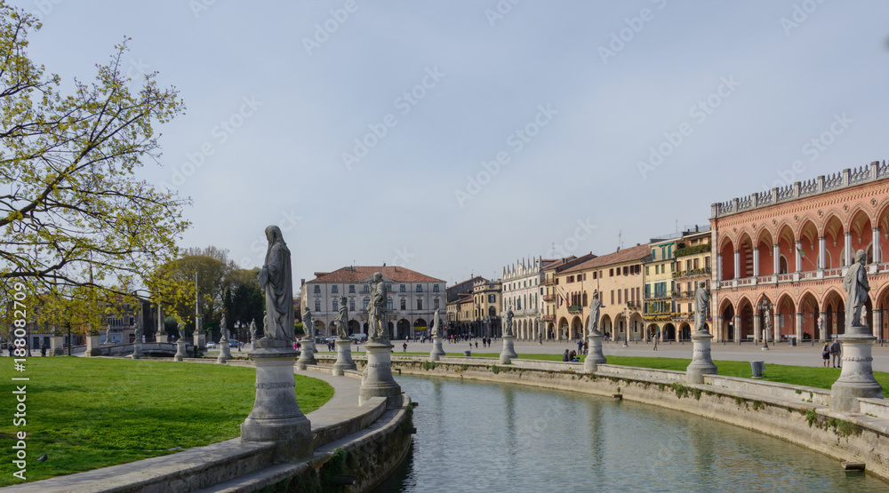 City Square and park with canal in Padua, Italy April 