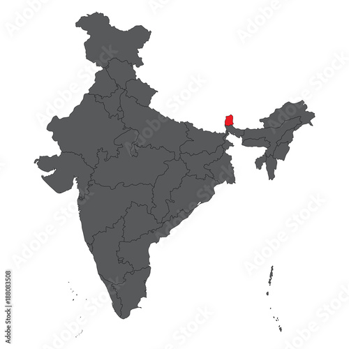 Sikkim red on gray India map vector