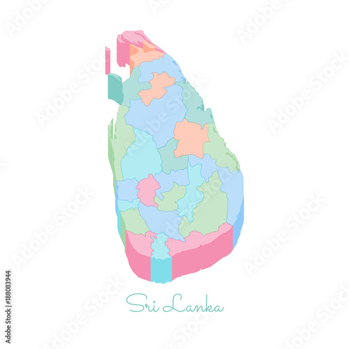 Sri Lanka region map: colorful isometric top view. Detailed map of Sri Lanka regions. Vector illustration.