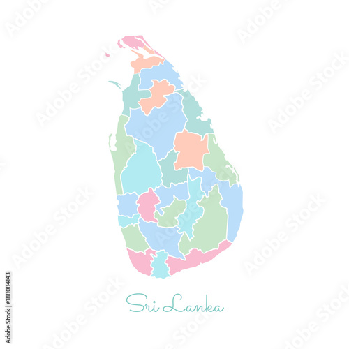 Sri Lanka region map: colorful with white outline. Detailed map of Sri Lanka regions. Vector illustration.