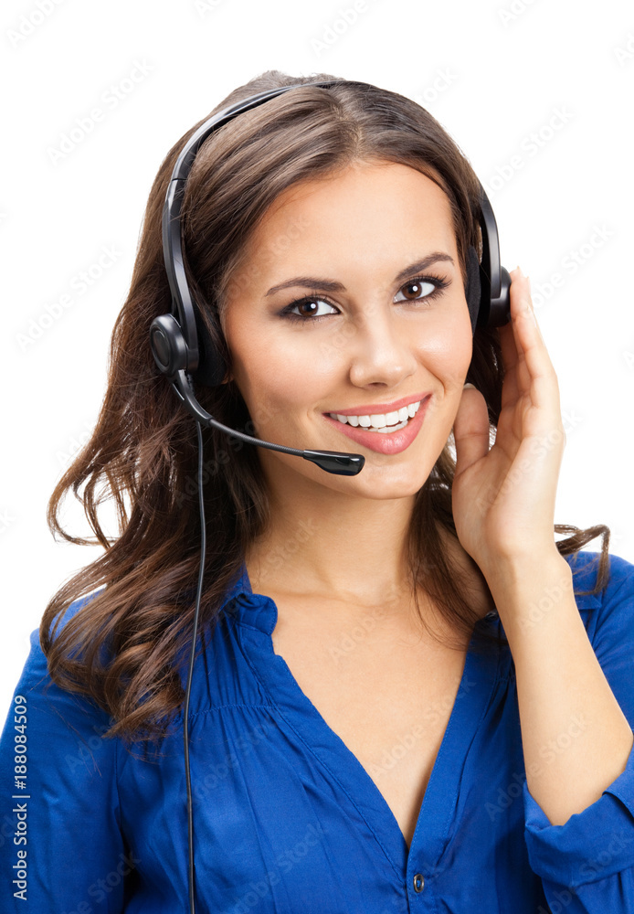Support phone operator in headset, isolated Support phone operator in headset, isolated