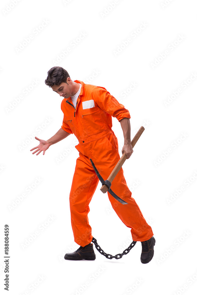 Prisoner with axe isolated on white background Prisoner with axe isolated on white background
