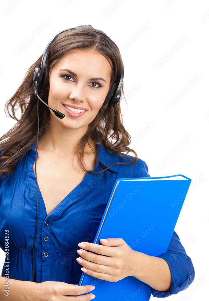 Support phone operator in headset, isolated Support phone operator in headset, isolated