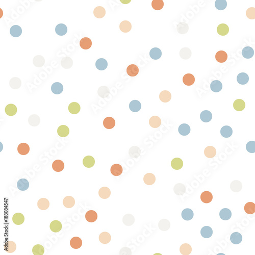 Colorful polka dots seamless pattern on black 11 background. Fantastic classic colorful polka dots textile pattern. Seamless scattered confetti fall chaotic decor. Abstract vector illustration.