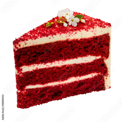 isolated piece of strawberry cake on top with white flower