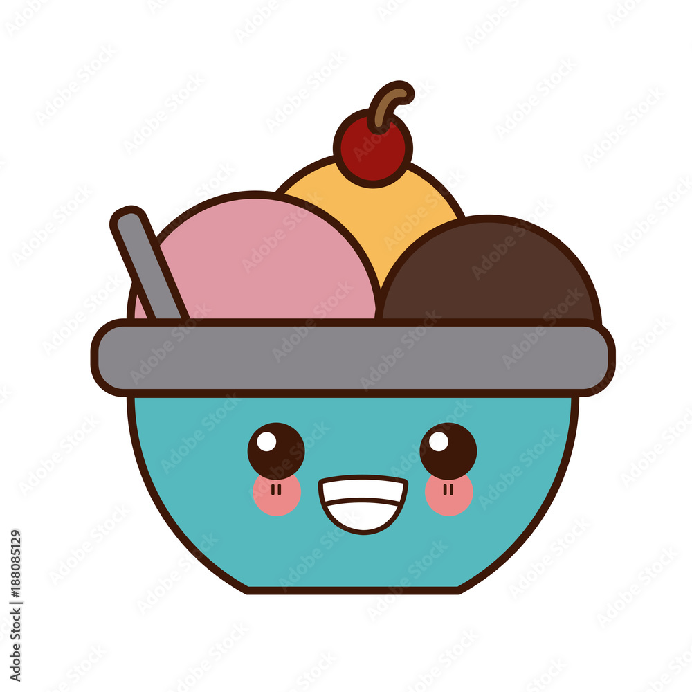 Ice cream bowl cute kawaii cartoon vector illustration design Ice cream bowl cute kawaii cartoon vector illustration design