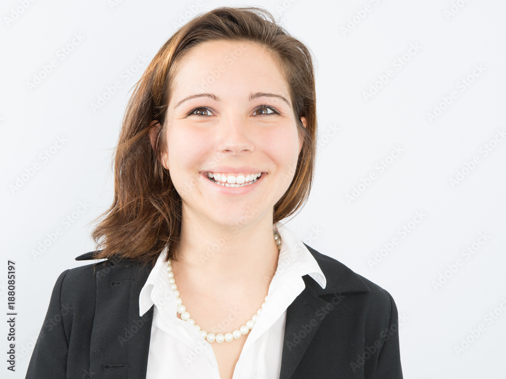 smiling woman business clothes in white background smiling woman business clothes in white background