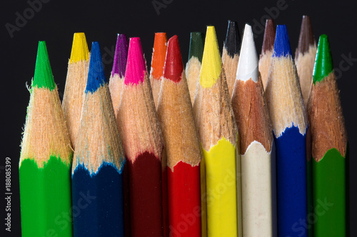 Group of Colour pencils in two row