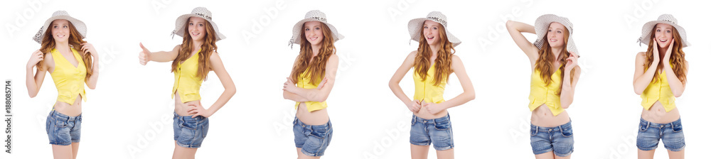 Young girl with panama in fashion concepts isolated on white Young girl with panama in fashion concepts isolated on white