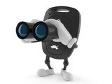 Car remote key character looking through binoculars