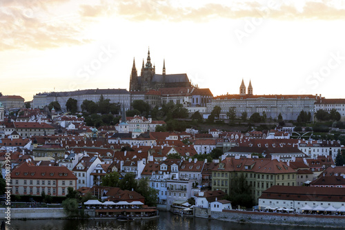 View of the Prague Castle and St. Vitus Cathedral from the Vltava River, Prague, Czech Republic