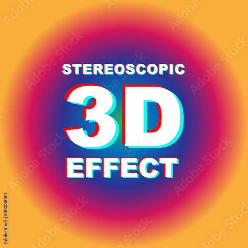 Anaglyph 3D text with colorful abstract background