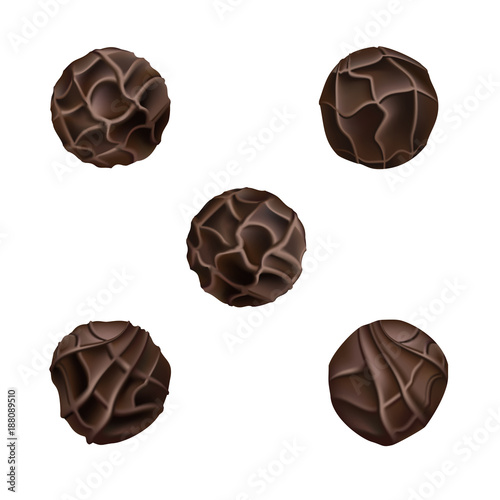 Vector set of five pieces of black peppercorn