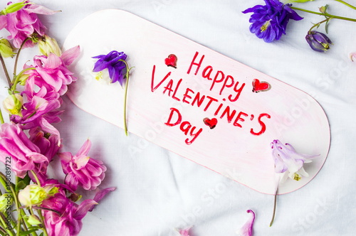 Happy Valentines day card with flowers on white