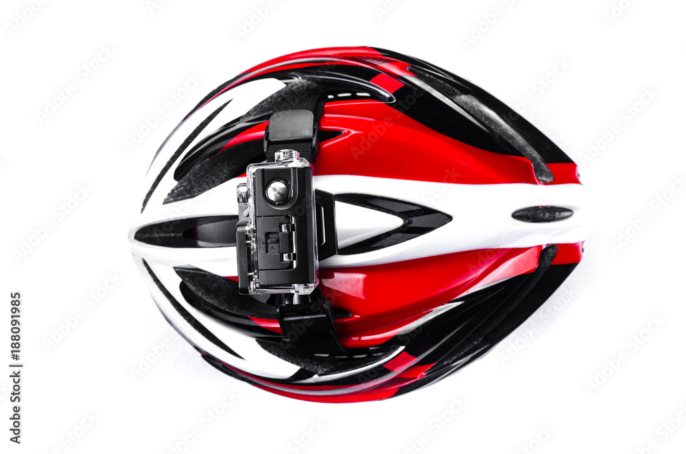 Fototapeta premium action camera fixed on bike helmet
