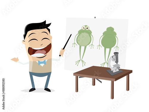 biology teacher shows a frog